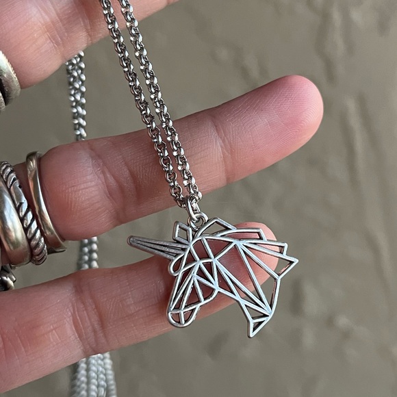 Double layer unicorn rainbow stones stainless steel adjustable choker necklace - Picture 5 of 13